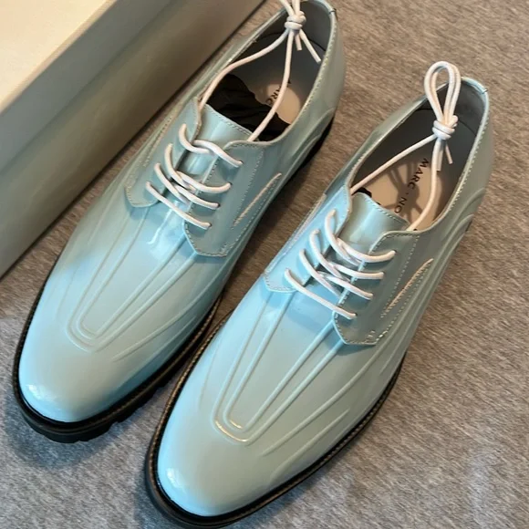 *NWT* Marc Nolan Jayden Light Blue Patent Leather Lug Sole Derby Shoes